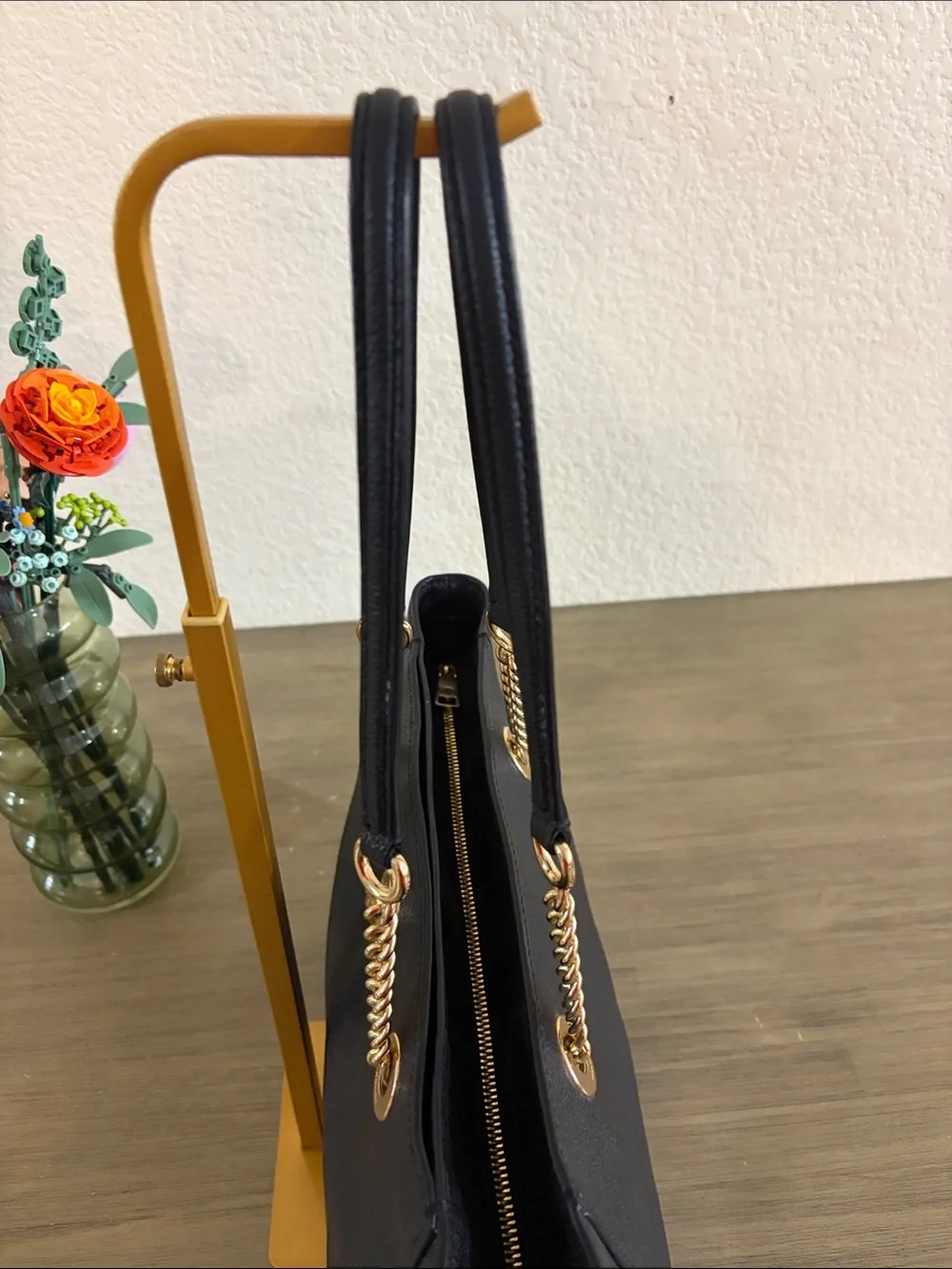 Coach Turnlock Chain Tote 27 Black Peddled Leather Shoulder Bag